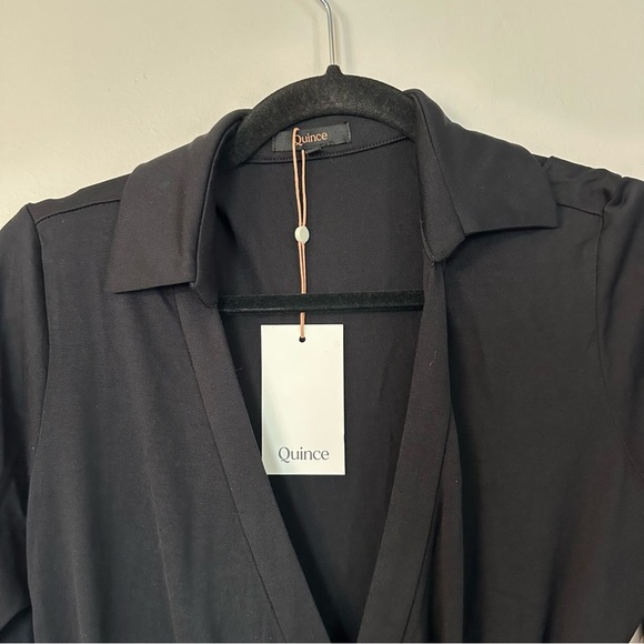 Quince Women’s 100% Silk V-Neck Jersey Midi Wrap Dress in Black Sz S NWT - Picture 3 of 10
